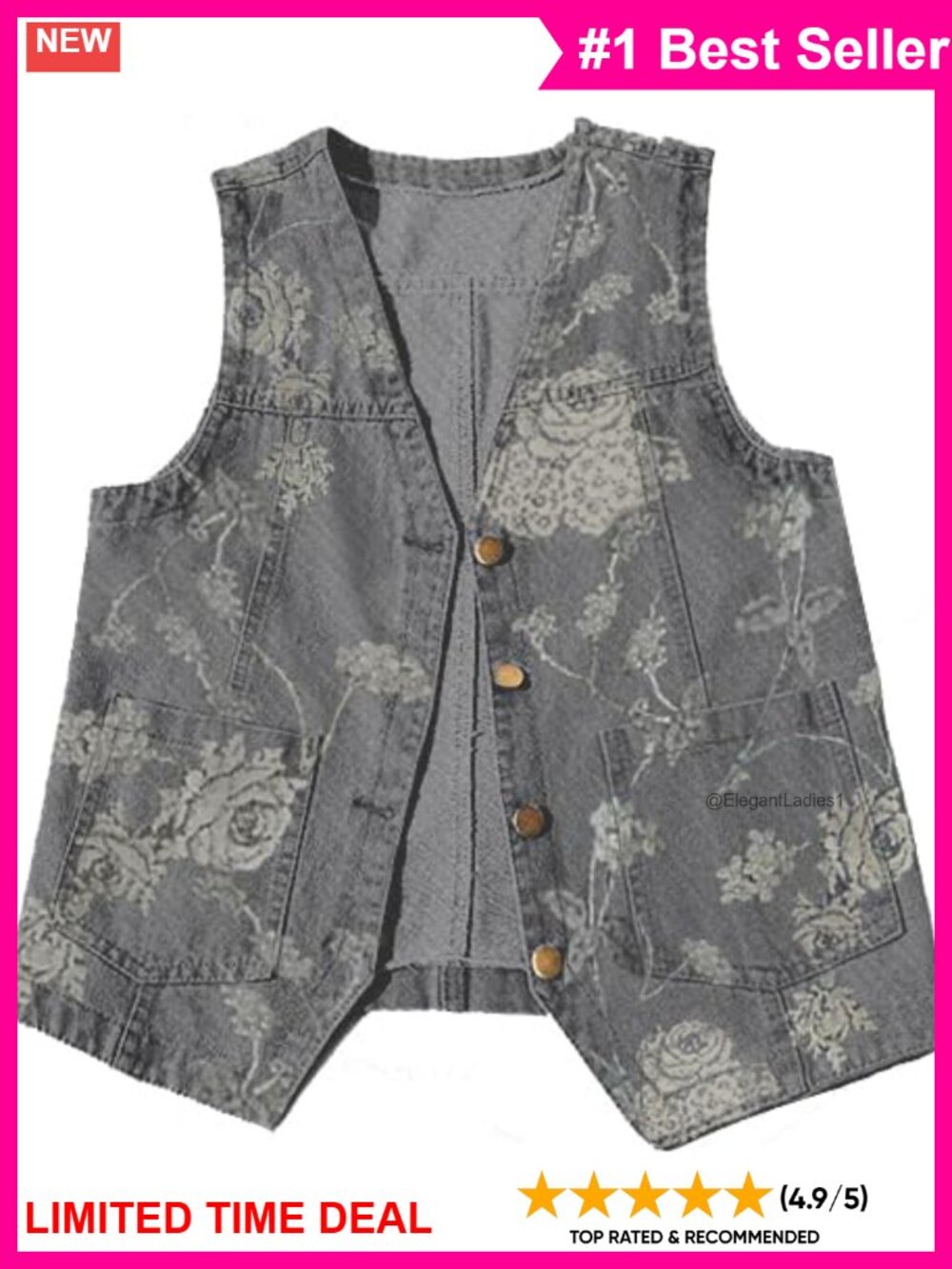 Womens Denim Vest V Neck Button Down Sleeveless Jean Jacket with Pockets